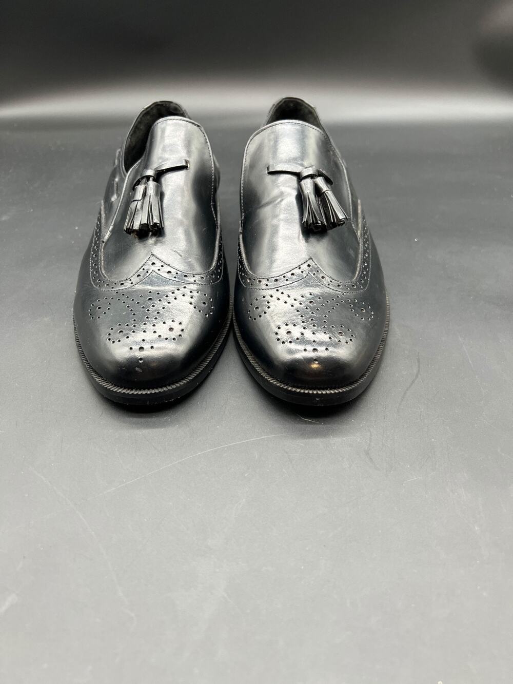 Men's London Square wingtip kiltie tassel loafers, black, 9.5 D‎